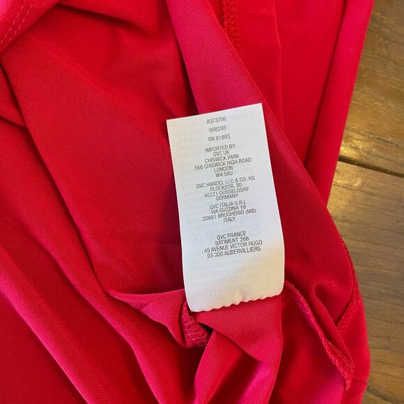 Susan Graver Liquid Knit VNeck Top W/ Draped Detail Hibiscus Large Tunic Blouse - Picture 10 of 10